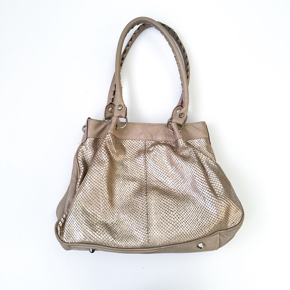 Pulicati Metallic Faux Snakeskin Leather Hobo Shoulder Bag